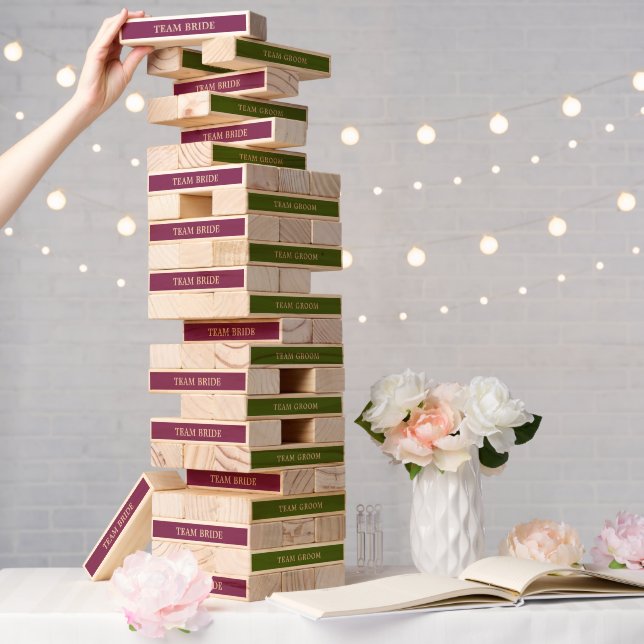 Magenta Green Team Bride Groom Wedding Game Topple Tower (Wedding)