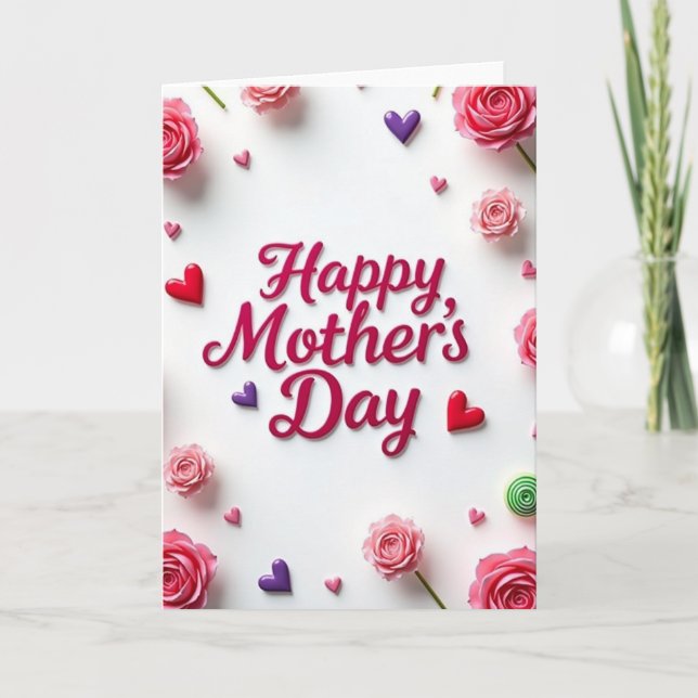 Magenta Happy Day Hearts Card (Front)