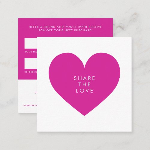 Magenta Heart Minimalist Share the Love Business Referral Card
