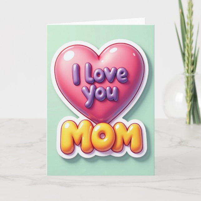 Magenta Heart Moms Day Card (Front)