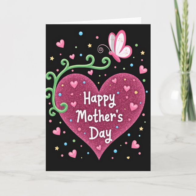 Magenta Heart Mothers Day Card (Front)