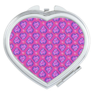 Magenta Hearts Flowers Heart-shaped Compact Mirror