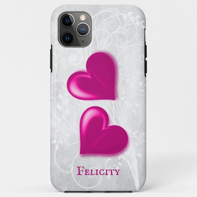 Magenta Hearts Personalized Case-Mate iPhone Case (Back)