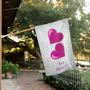 Magenta Hearts Personalized House Flag