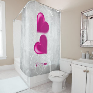 Magenta Hearts Personalized Shower Curtain