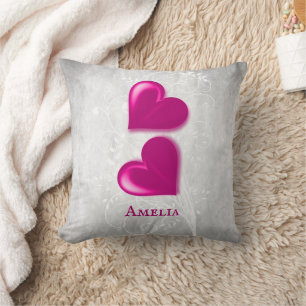 Magenta Hearts Personalized Throw Pillow