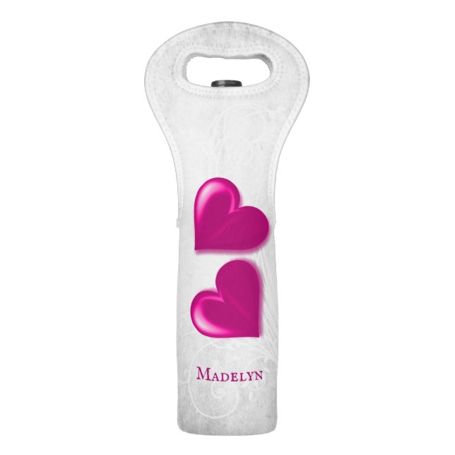 Magenta Hearts Personalized Wine Bag (Front)