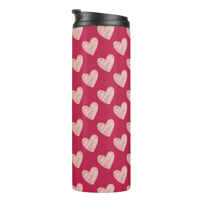 Magenta Hearts Valentine's Day Pattern Thermal Tumbler (Rotated Right)