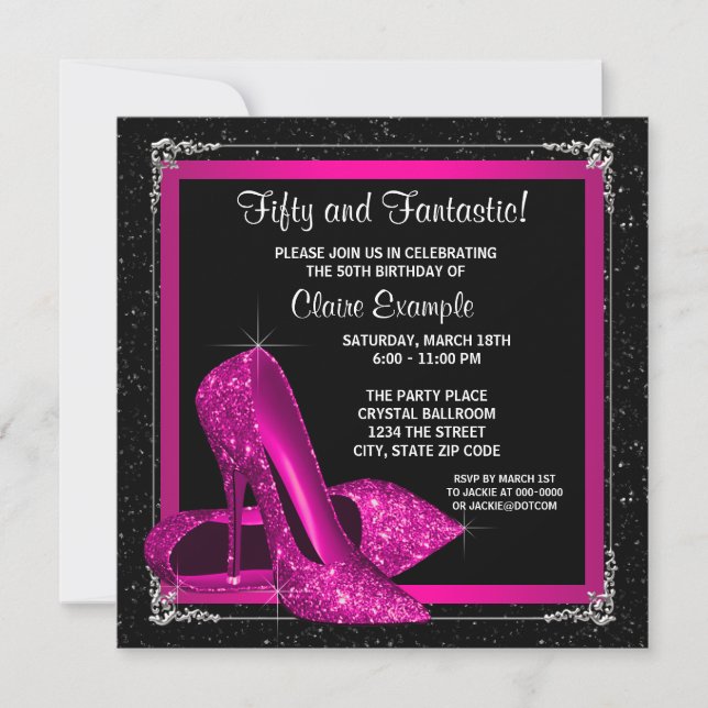 Magenta High Heel Shoes Birthday Party Invitation (Front)