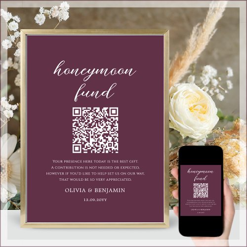 Magenta  Honeymoon Fund QR Code Wedding Sign