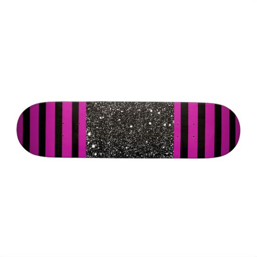 Magenta Hot Pink Black Stripes Girls Skateboard 2 | Zazzle