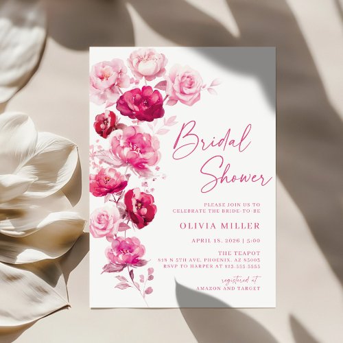 Magenta Hot Pink Floral Bridal Shower Invitation