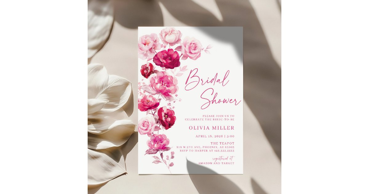 Magenta Hot Pink Floral Bridal Shower Invitation