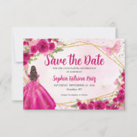 Magenta Hot Pink Gold Floral Princess Quinceañera