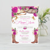 Magenta Hot Pink Roses Fancy Charro Quinceanera Invitation (Standing Front)