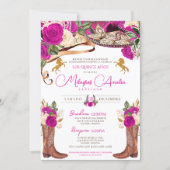 Magenta Hot Pink Roses Fancy Charro Quinceanera Invitation (Front)