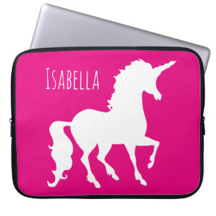 Magenta Hot Pink Unicorn Silhouette Personalized Laptop Sleeve