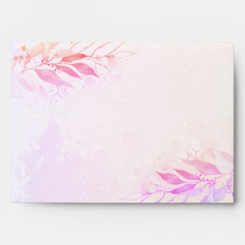 Magenta Hot Pink Watercolor Leaves Flowers Wedding Envelope