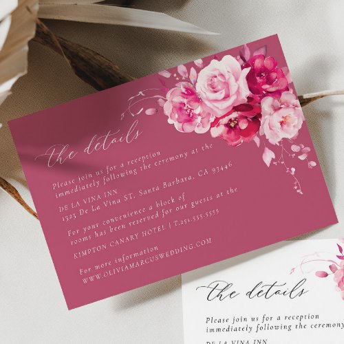 Magenta Hot Pink Wedding Details Enclosure Card