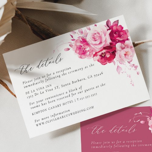 Magenta Hot Pink Wedding Details Enclosure Card