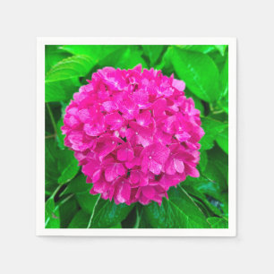 Magenta Hydrangea in Lush Green Foliage Napkins
