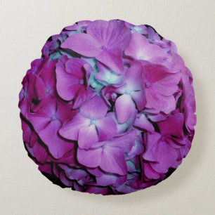 Magenta Hydrangea Round Pillow