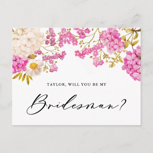 Magenta Hydrangeas Will You Be My Bridesman Card
