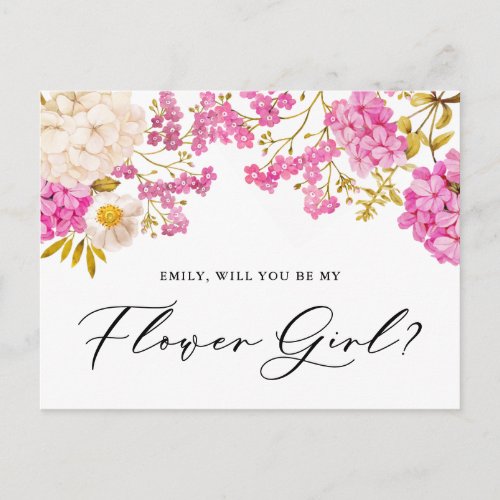 Magenta Hydrangeas Will You Be My Flower Girl Card