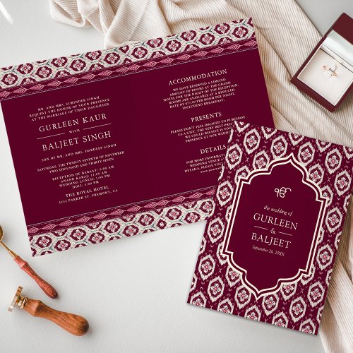 Magenta Ikat All in One Anand Karaj Sikh Wedding Invitation