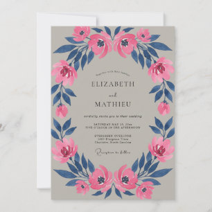 Magenta Indigo Petal Wedding Invitation