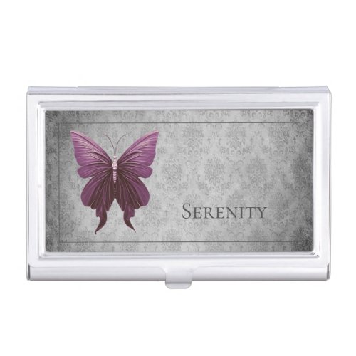 Magenta Jeweled Butterfly Business Card Case