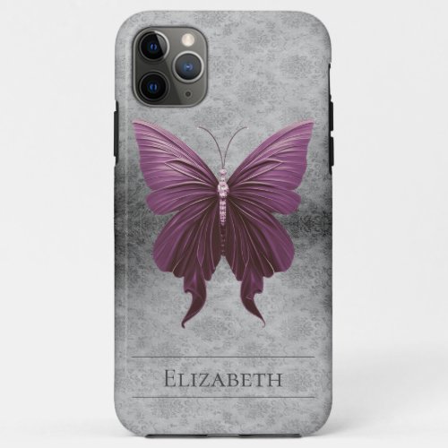 Magenta Jeweled Butterfly Damask iPhone 11 Pro Max Case