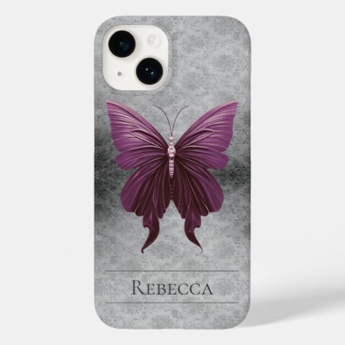 Magenta Jeweled Butterfly Damask Case_Mate iPhone 14 Case