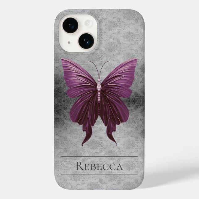 Magenta Jeweled Butterfly Damask Case-Mate iPhone Case (Back)