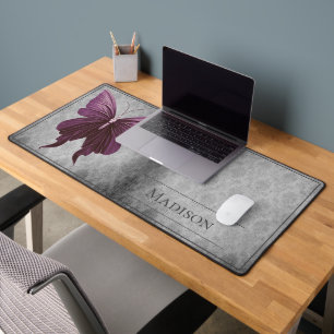 Magenta Jeweled Butterfly Damask Desk Mat