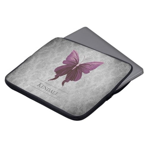 Magenta Jeweled Butterfly Damask Laptop Sleeve