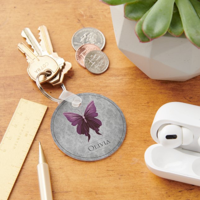 Magenta Jeweled Butterfly Keychain (Desk)