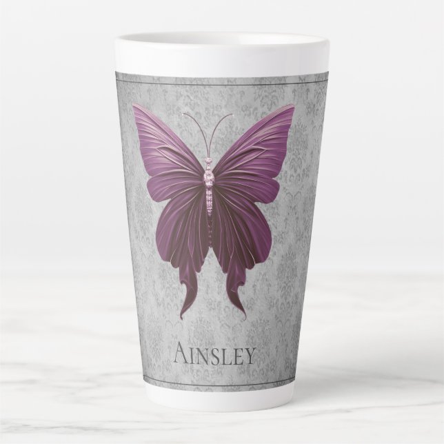 Magenta Jeweled Butterfly Latte Mug (Front)