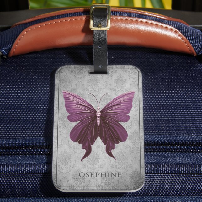 Magenta Jeweled Butterfly Luggage Tag (Front Insitu 2)