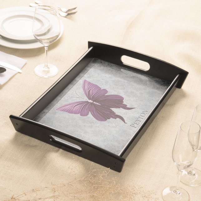 Magenta Jeweled Butterfly Serving Tray (Front)