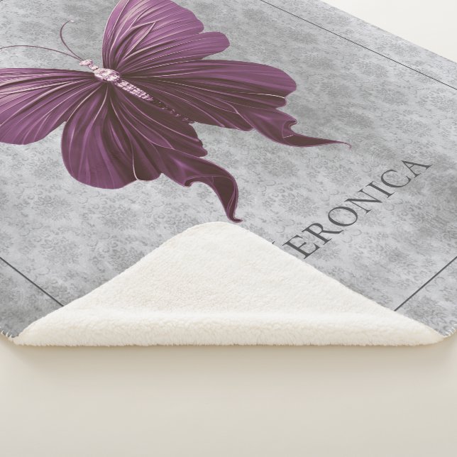 Magenta Jeweled Butterfly Sherpa Blanket (3/4)