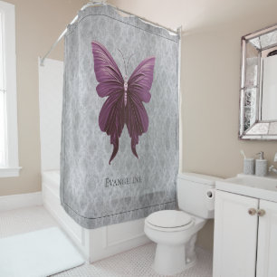 Magenta Jeweled Butterfly Shower Curtain