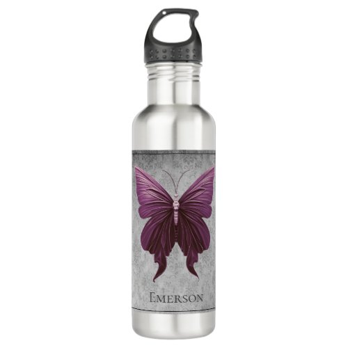 Magenta Jeweled Butterfly Stainless Steel Water Bottle