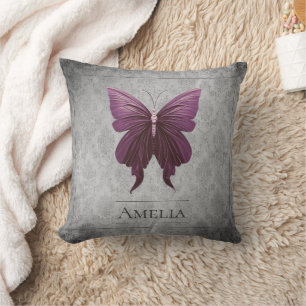 Magenta Jeweled Butterfly Throw Pillow