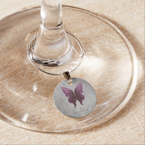 Magenta Jeweled Butterfly Wine Charm