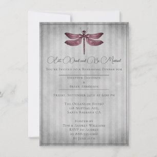 Magenta Jeweled Dragonfly Rehearsal Dinner Invitation