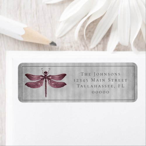 Magenta Jeweled Dragonfly Wedding Label