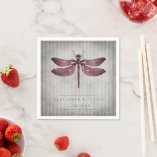 Magenta Jeweled Dragonfly Wedding Napkins