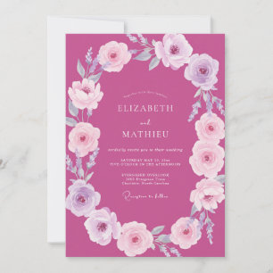 Magenta Lavender Ranunculus Eucalyptus Wedding Invitation