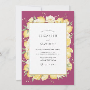 Magenta Lemon Citrus Eucalyptus Wedding Invitation